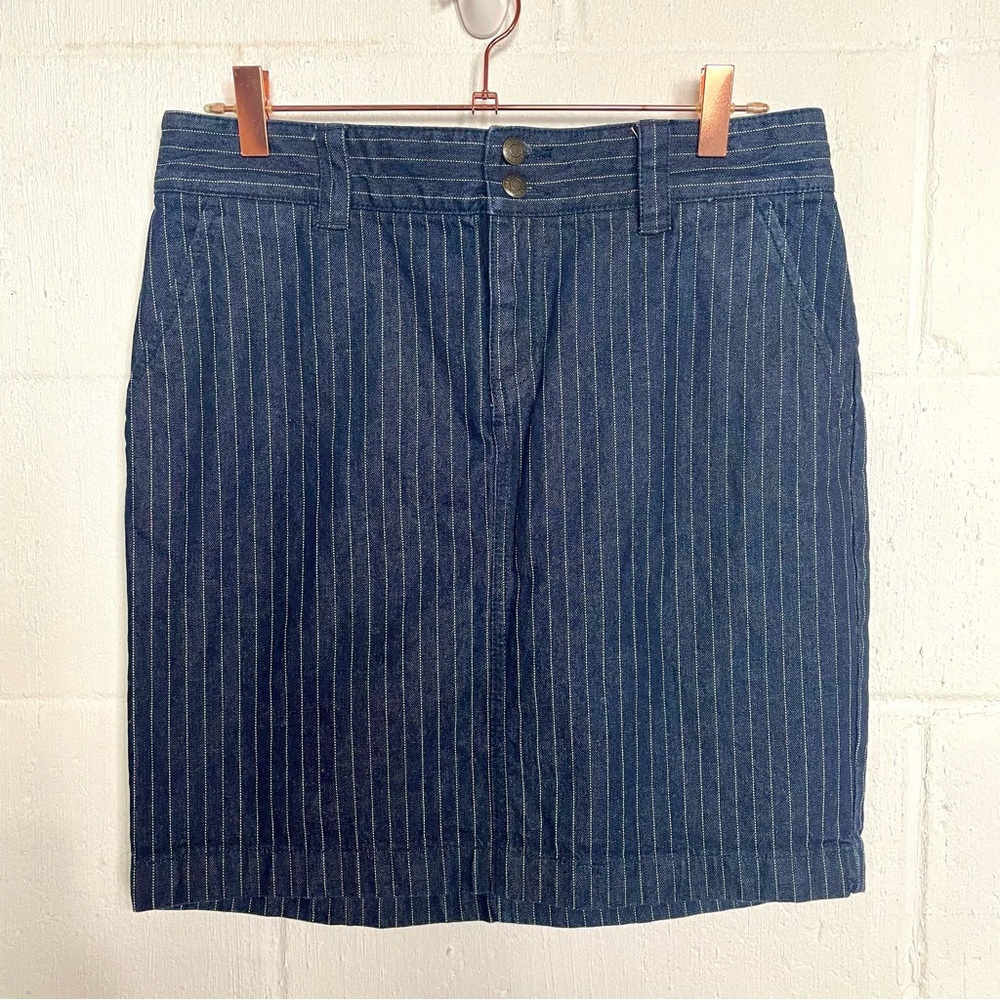 Chaps 90's Y2K Petite Denim Mini Skirt Dark Wash Pin Stripe Side Pockets Size 6P